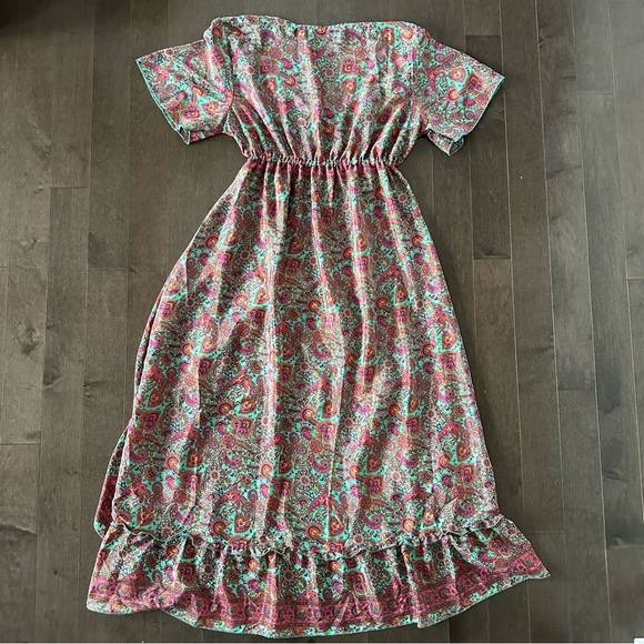 Zury Womens Dress Pink Floral Silk Ruffle Hi Low Cottage Peasant Boho One Size - Picture 7 of 8